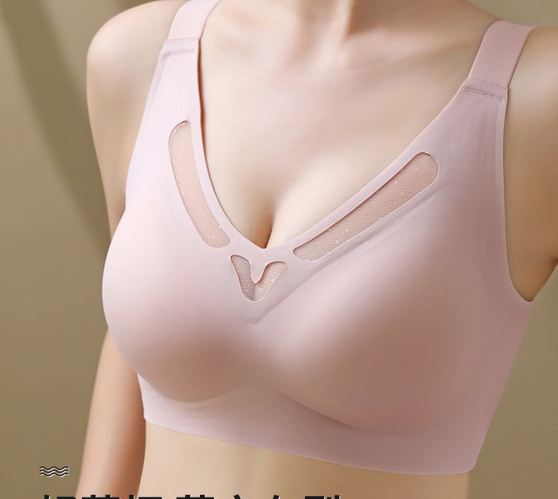 Women’s Seamless Jelly Strip Bra – Full Cup, Thin & Hollow Design | Invisible Support for Big Breasts