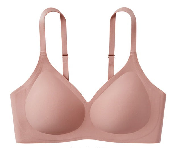 Women Thin Jelly Strip Soft Support One-piece Seamless Push-up Glossy Fixed cup bra