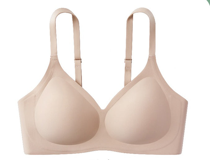 Women Thin Jelly Strip Soft Support One-piece Seamless Push-up Glossy Fixed cup bra