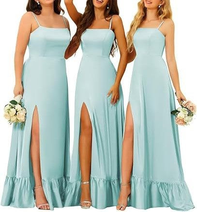 2025 New Elegant Bridesmaid Dress – Long Chiffon Evening Gown with Spaghetti Straps | Formal Suspender Dress for Women