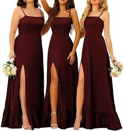 2025 New Elegant Bridesmaid Dress – Long Chiffon Evening Gown with Spaghetti Straps | Formal Suspender Dress for Women