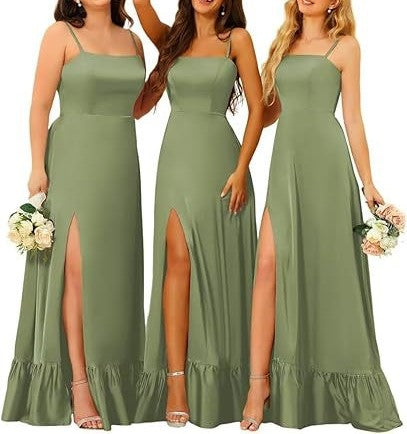 2025 New Elegant Bridesmaid Dress – Long Chiffon Evening Gown with Spaghetti Straps | Formal Suspender Dress for Women