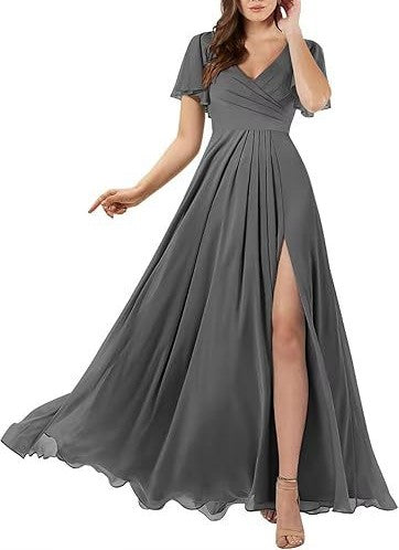 Elegant Plus Size V-Neck Evening Dress – Long Chiffon Bridesmaid, Banquet & Host Gown