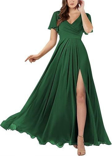 Elegant Plus Size V-Neck Evening Dress – Long Chiffon Bridesmaid, Banquet & Host Gown