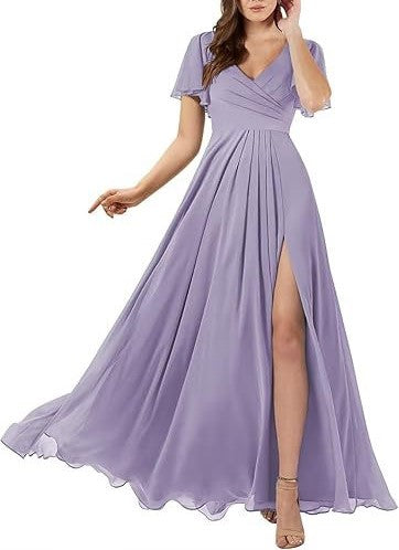 Elegant Plus Size V-Neck Evening Dress – Long Chiffon Bridesmaid, Banquet & Host Gown