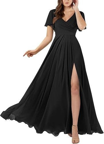Elegant Plus Size V-Neck Evening Dress – Long Chiffon Bridesmaid, Banquet & Host Gown