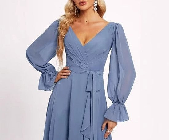 2025 Elegant Women's Evening Dress – Long Sleeve Formal Gown for Parties, Red Carpet, or Host Events