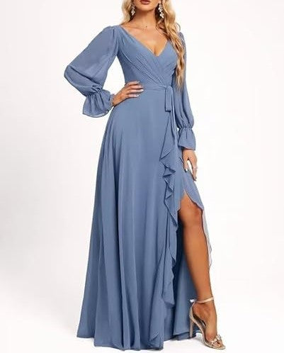 2025 Elegant Women's Evening Dress – Long Sleeve Formal Gown for Parties, Red Carpet, or Host Events