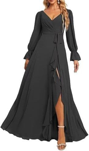 2025 Elegant Women's Evening Dress – Long Sleeve Formal Gown for Parties, Red Carpet, or Host Events