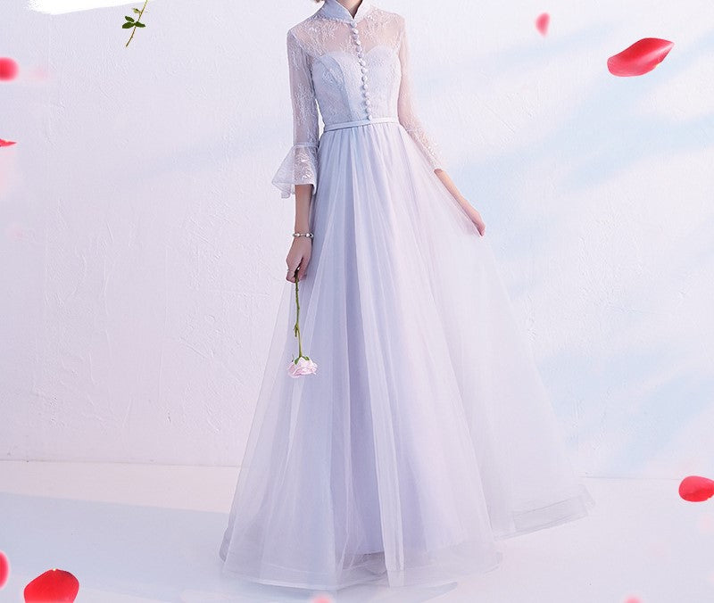 New Summer Sisters Bridesmaid Dresses – Long Gray Slim-Fit Evening Gown with Long Sleeves for Banquets & Weddings
