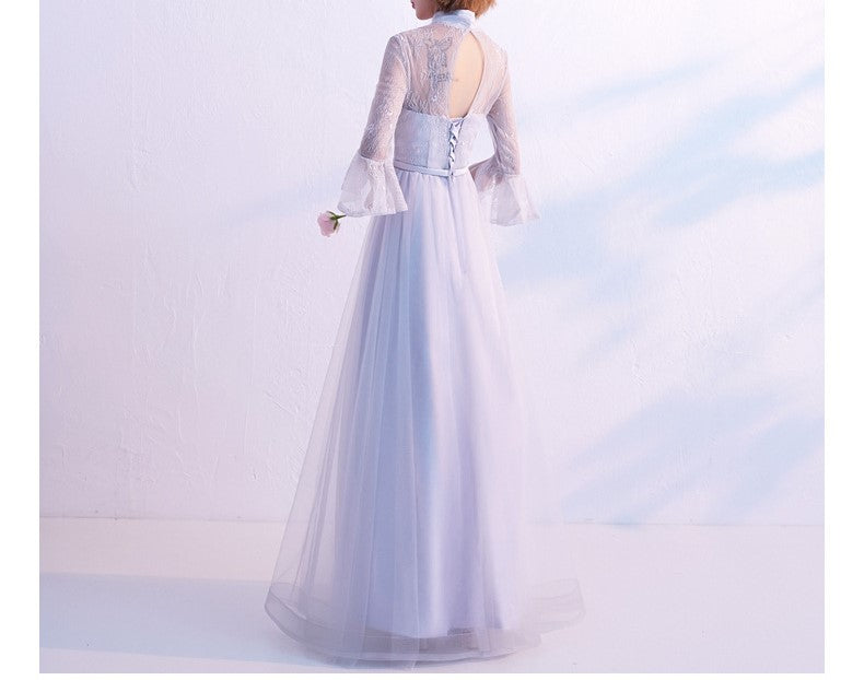 New Summer Sisters Bridesmaid Dresses – Long Gray Slim-Fit Evening Gown with Long Sleeves for Banquets & Weddings