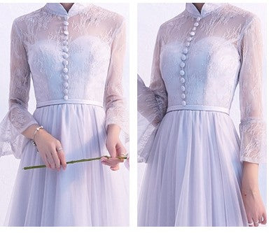 New Summer Sisters Bridesmaid Dresses – Long Gray Slim-Fit Evening Gown with Long Sleeves for Banquets & Weddings