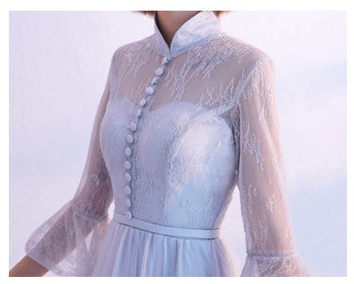 New Summer Sisters Bridesmaid Dresses – Long Gray Slim-Fit Evening Gown with Long Sleeves for Banquets & Weddings