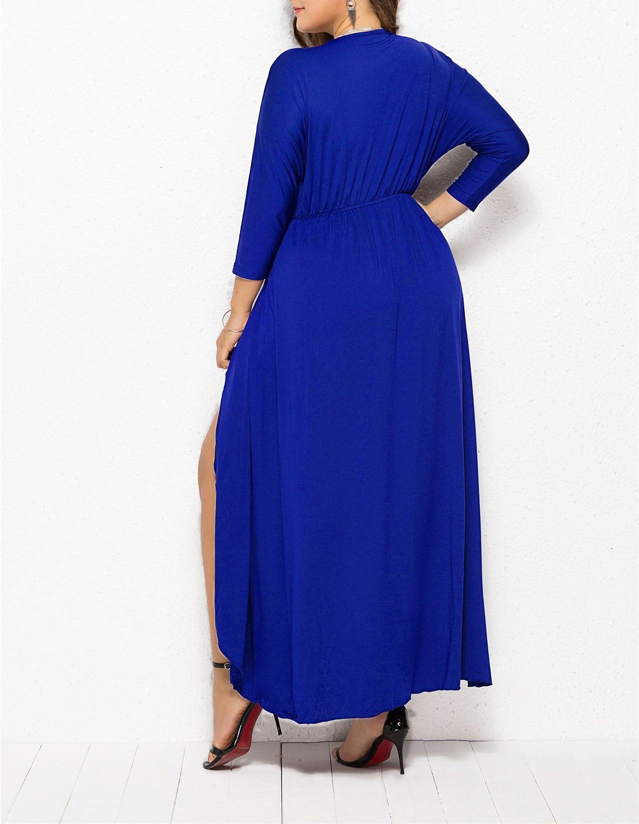 Autumn & Winter V-Neck Batwing Sleeve Swing Dress – Solid Color, Hip-Wrapped, Elegant Fit