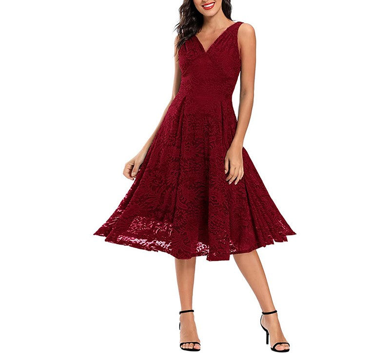 Elegant V-Neck Lace Embroidered Long Evening Dress for Women – Birthday Party Gown