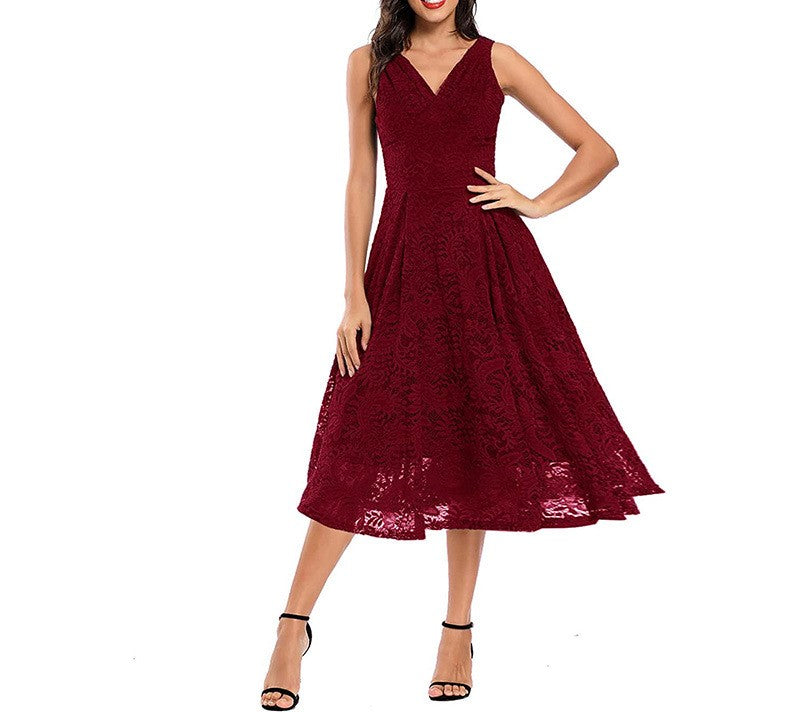 Elegant V-Neck Lace Embroidered Long Evening Dress for Women – Birthday Party Gown