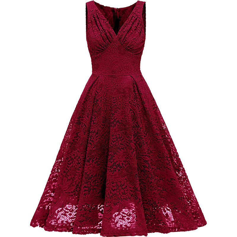 Elegant V-Neck Lace Embroidered Long Evening Dress for Women – Birthday Party Gown