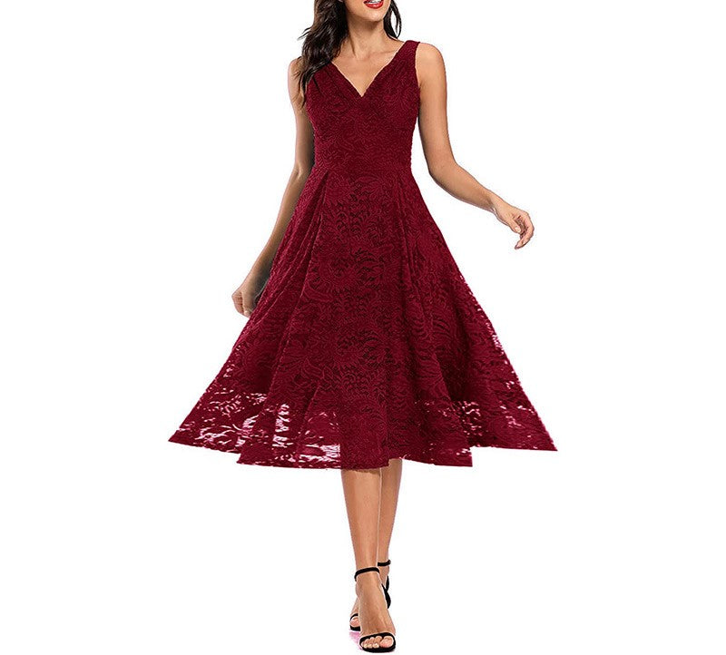 Elegant V-Neck Lace Embroidered Long Evening Dress for Women – Birthday Party Gown