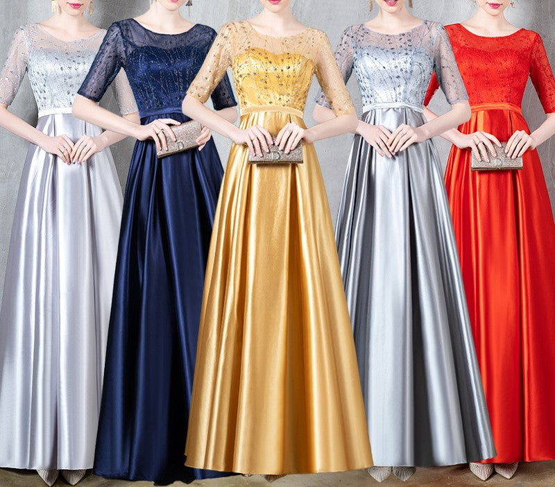2025 New Gold Evening Dress for Women – Elegant Solo Performance Gown for Art Exams, Banquets, Hosting, and Chorus Stage Events