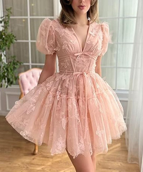2025 Women's Floral Slim Dress – V-Neck, Short Sleeve, Daily Wear Casual Summer Mini Dress