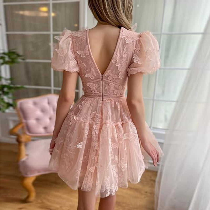 2025 Women's Floral Slim Dress – V-Neck, Short Sleeve, Daily Wear Casual Summer Mini Dress