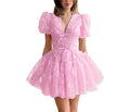 2025 Women's Floral Slim Dress – V-Neck, Short Sleeve, Daily Wear Casual Summer Mini Dress