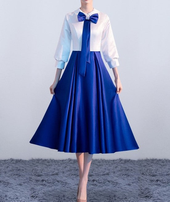 National Day Performance Outfit – Blue Temperament Short Skirt for College Students’ Red Song Recitation