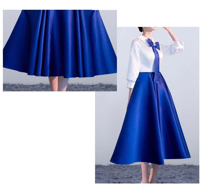National Day Performance Outfit – Blue Temperament Short Skirt for College Students’ Red Song Recitation