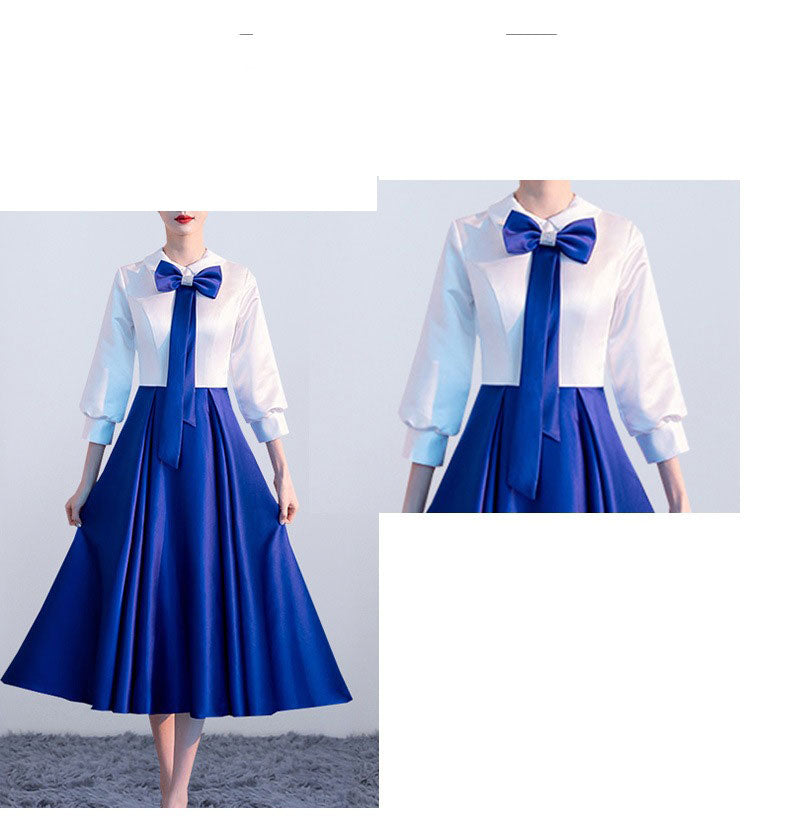 National Day Performance Outfit – Blue Temperament Short Skirt for College Students’ Red Song Recitation
