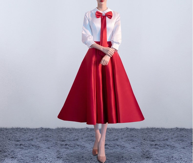National Day Performance Outfit – Blue Temperament Short Skirt for College Students’ Red Song Recitation