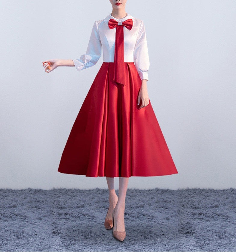 National Day Performance Outfit – Blue Temperament Short Skirt for College Students’ Red Song Recitation