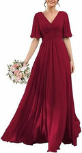 Elegant Mid-Sleeve Chiffon V-Neck Slim Bridesmaid & Evening Dress for Women – Wedding Banquet Host Gown