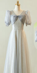 French-Style Slim Bridesmaid Dress – Elegant Gray Summer Dress for Sister Group & Petite Figures