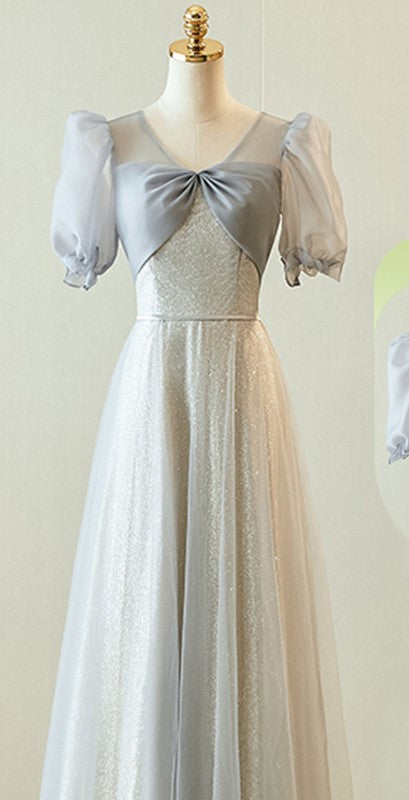 French-Style Slim Bridesmaid Dress – Elegant Gray Summer Dress for Sister Group & Petite Figures