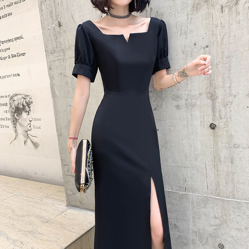 New Black Evening Dress for Women – Elegant Long Gown for Banquets, Annual Meetings, and Celebrity Events
