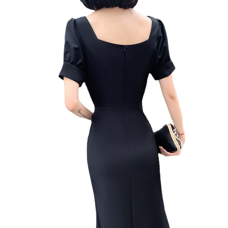 New Black Evening Dress for Women – Elegant Long Gown for Banquets, Annual Meetings, and Celebrity Events