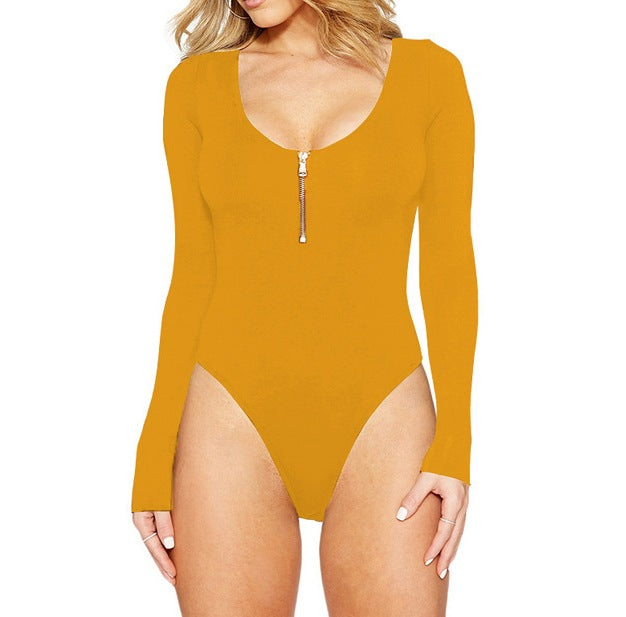 Women's Long-Sleeved Zip-Up One-Piece Swimsuit