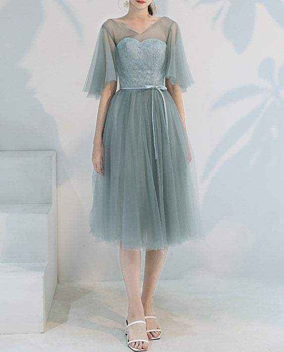 New Summer Gray Bridesmaid Dress – Fairy Temperament Slim Fit Midi Dress for Women
