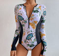 Women's Printed Long Sleeve Surfing Swimsuit - UPF 50+ Sun Protection One-Piece Rash Guard Swimwear