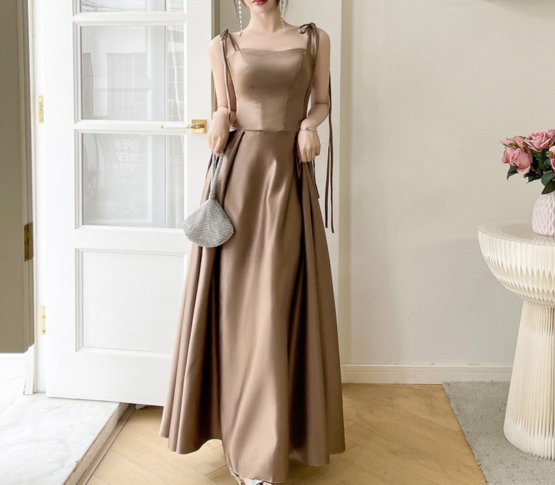 Summer Satin Bridesmaid Dress – Elegant Long Gown for Wedding, Banquet, Evening Party, Sisterhood Annual Meeting