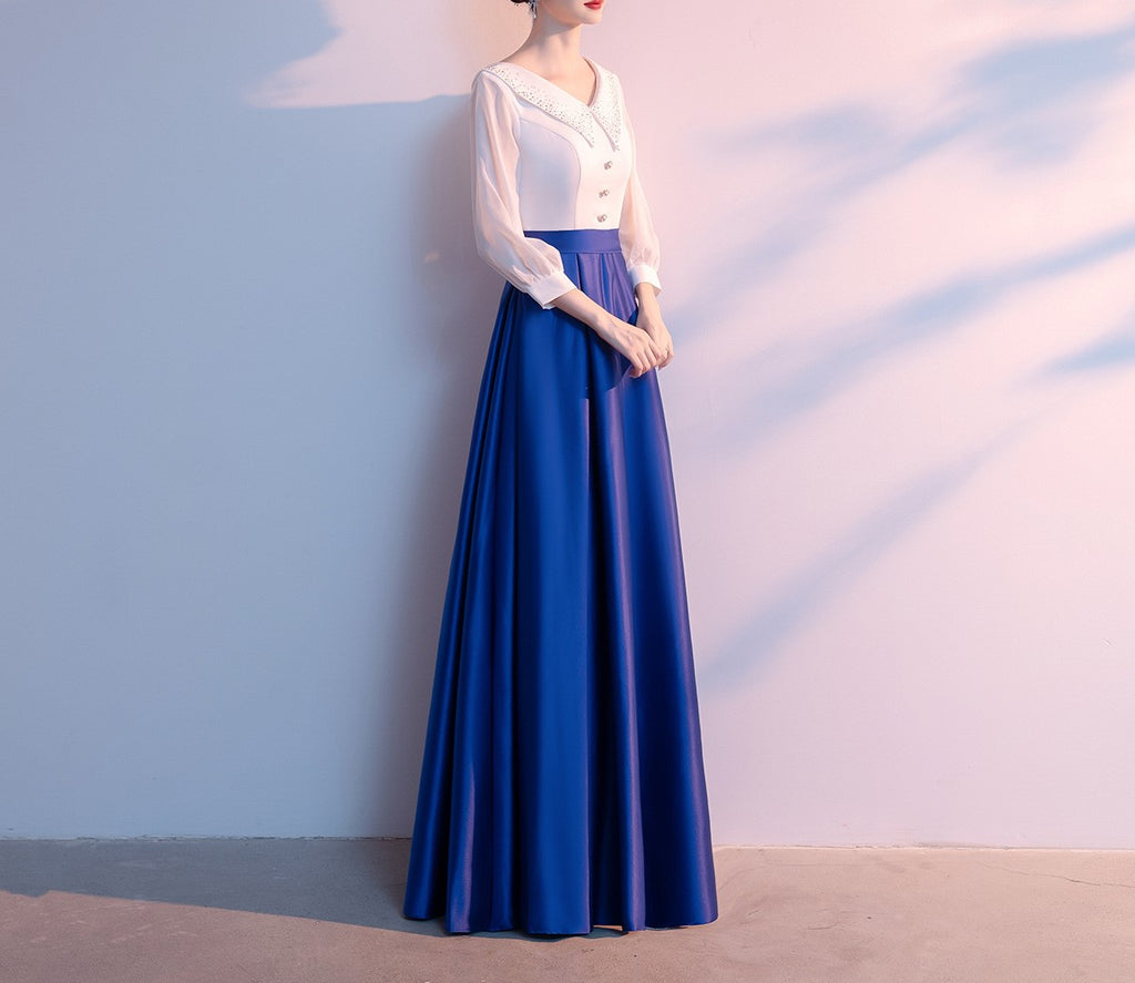 Women's Long Skirt College Style Choir Dress – Elegant Grand Chorus Performance Costume for Recitation & Stage Competitions