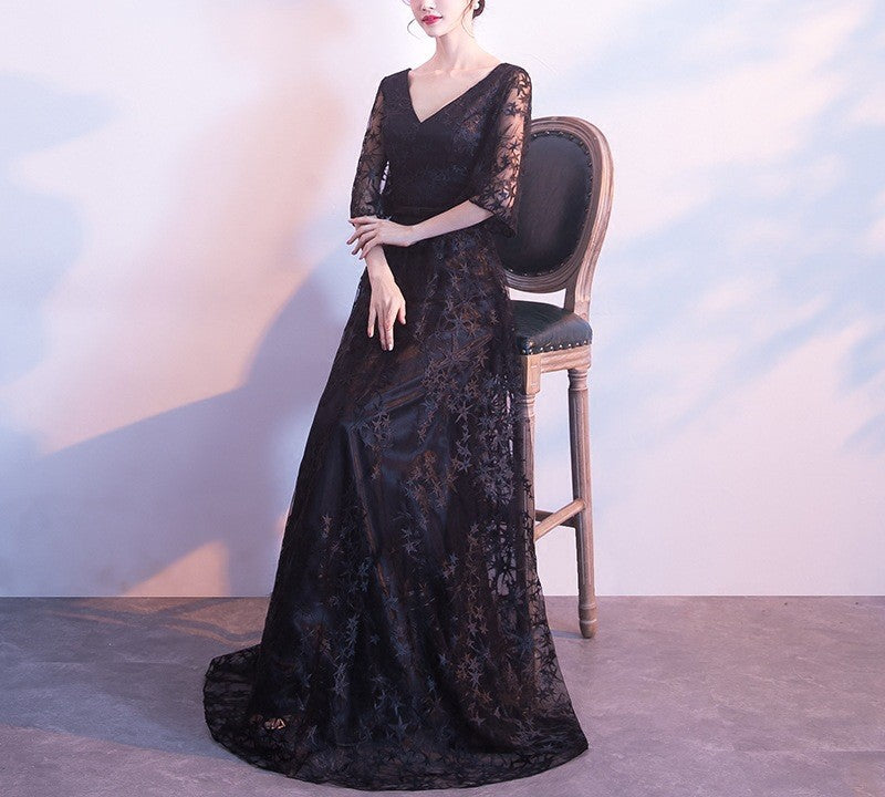 Summer Elegant Black Evening Gown – Slim Fit Formal Banquet Dress for Women, Host Style Long Dress