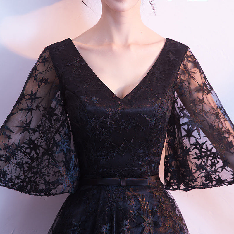 Summer Elegant Black Evening Gown – Slim Fit Formal Banquet Dress for Women, Host Style Long Dress