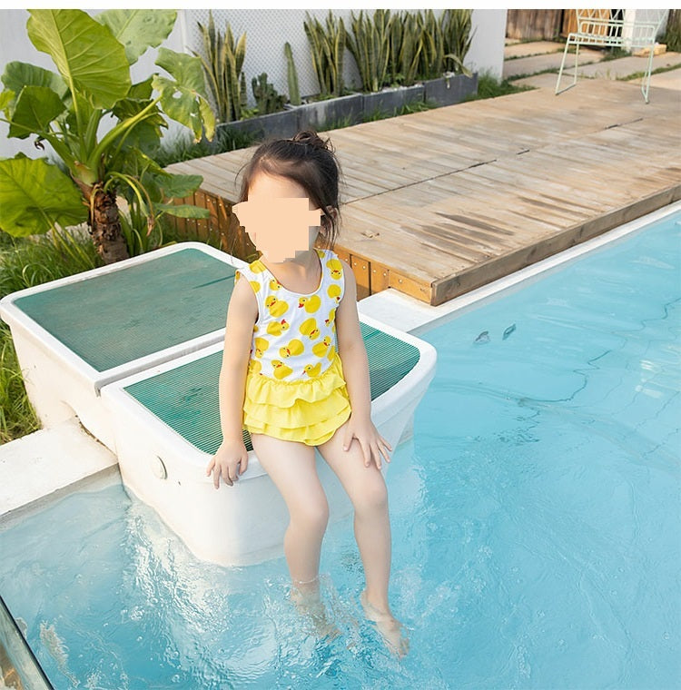Toddler Girls Duck Printed Lovely Round Neck Swimsuit