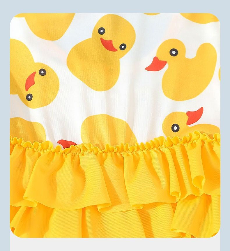 Toddler Girls Duck Printed Lovely Round Neck Swimsuit