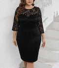 Women Plus Size Lace Neck Bodycon Dress Black