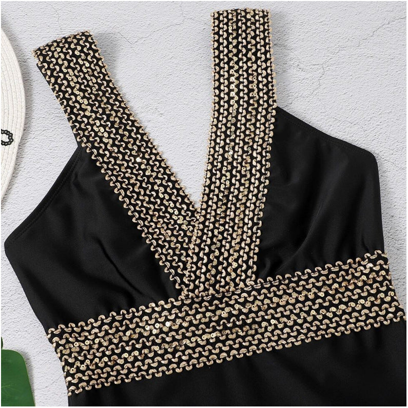 Women's One-Piece Deep V-Neck Swimsuit