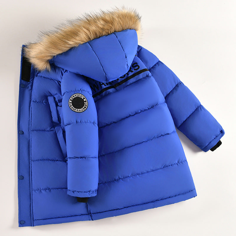 Winter Boys’ Cotton-Padded Jacket – Mid/Long-Length Thick Down Coat with Large Fur Collar - RAC25JP3250BOW