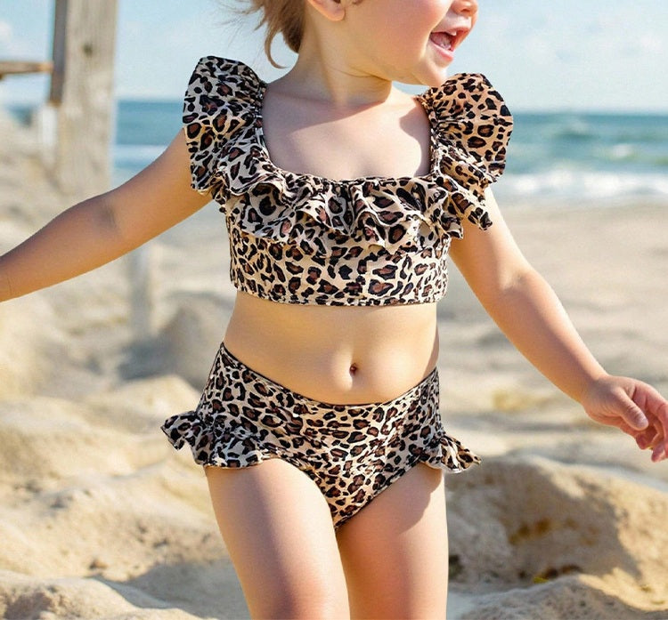 Toddler Girls Amazing Leopard Pattern Two Piece Elastic Waist Wonderful Swimsuit