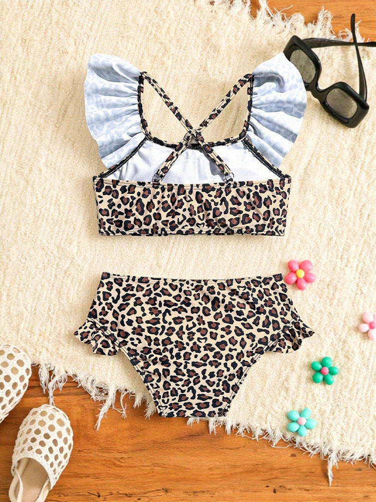 Toddler Girls Amazing Leopard Pattern Two Piece Elastic Waist Wonderful Swimsuit